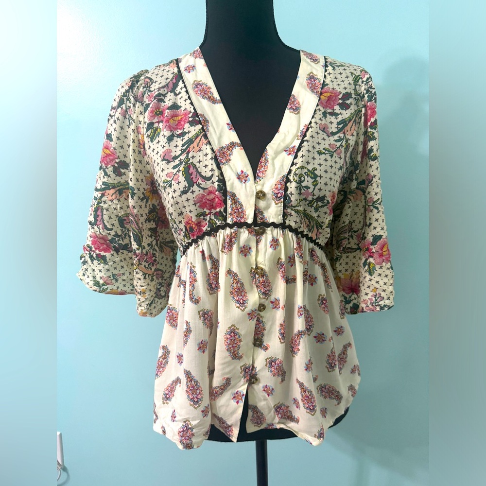 Anthropologie the Korner 3/4 sleeve blouse size S